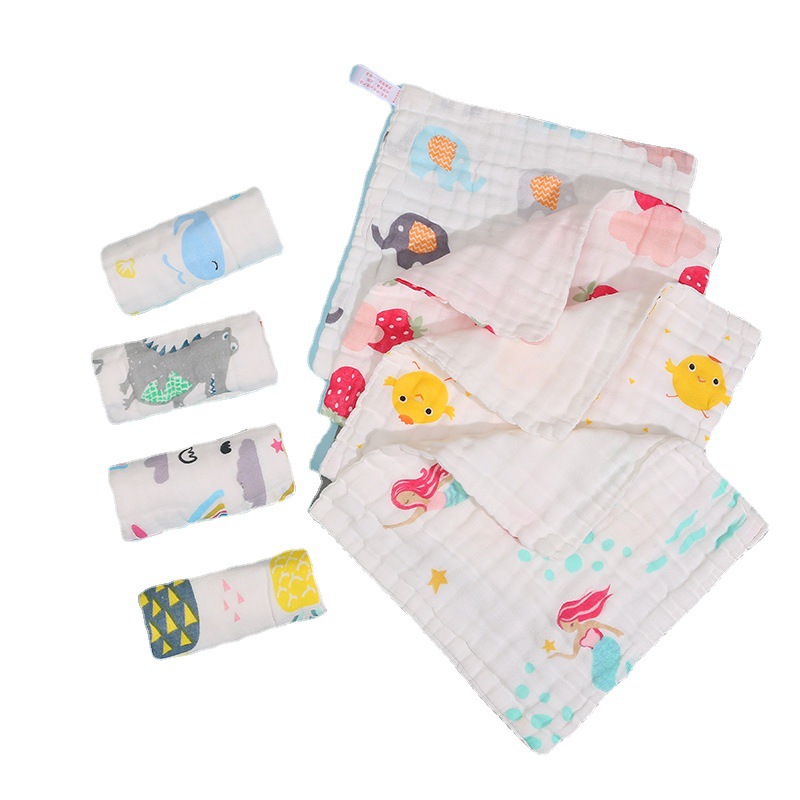 嘟来嘟玩6层加厚皱褶纱布婴幼儿小毛巾柔软透气宝宝纱布口水巾