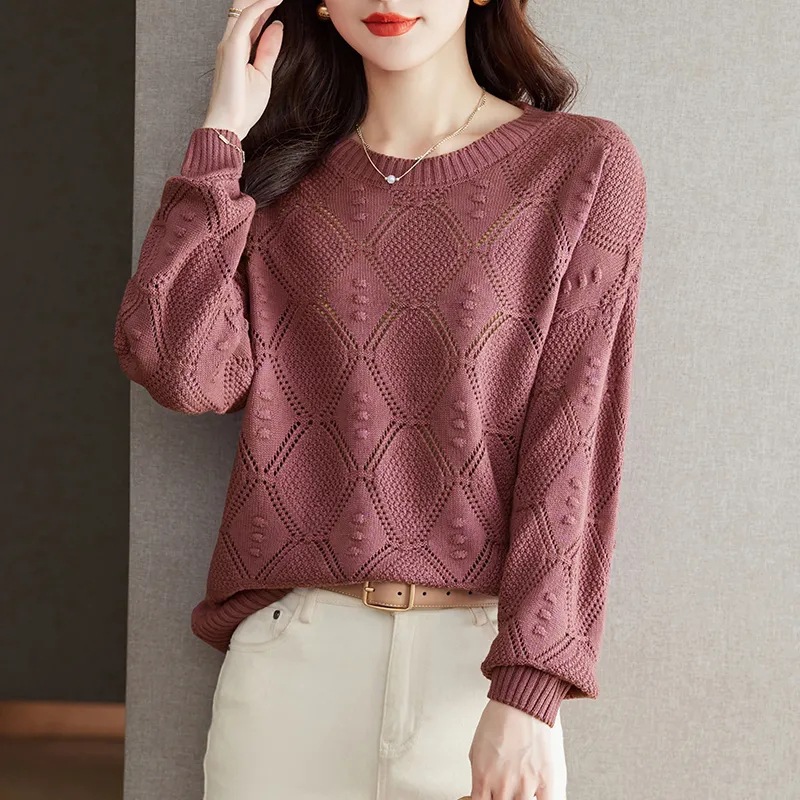 Long-Sleeved Short Knitwear Tops for Women in Spring and Autum New Knitwears for Outer Wear Loose Pure Color Inner Wear Fashionable Bottoming Shirts