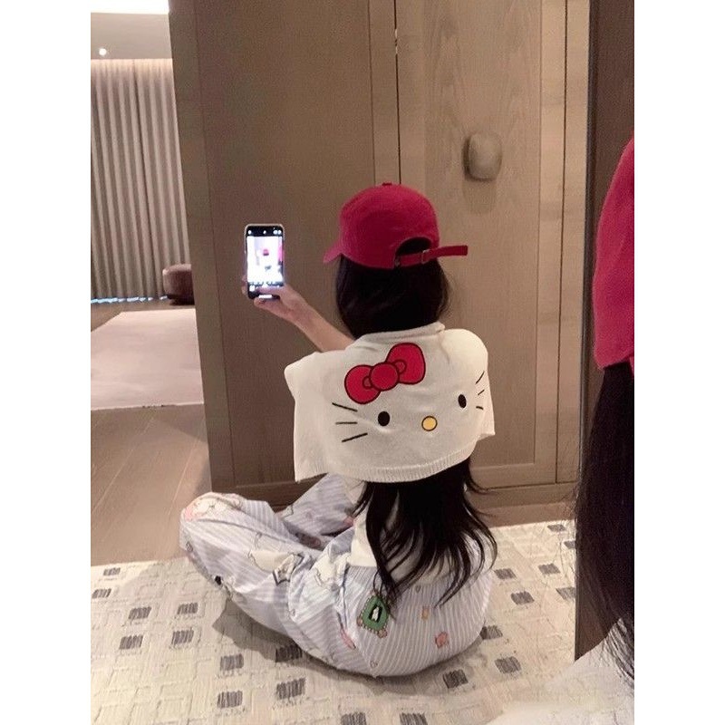 韩系休闲kitty刺绣薄款针织披肩女夏季新款外搭配裙T恤坎肩上衣