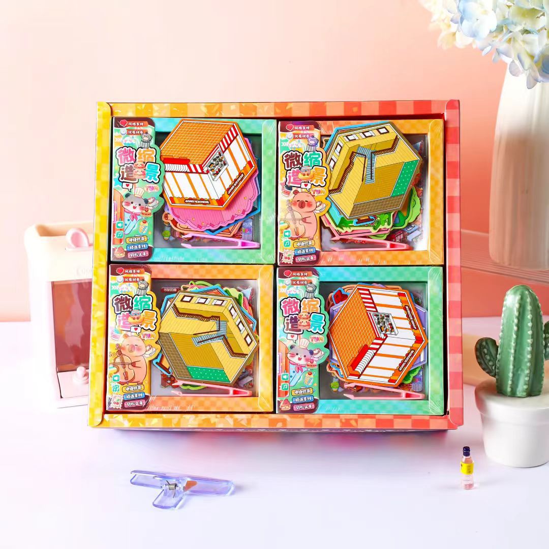 Colección de pegatinas de escena en miniatura para niños hechos a mano diy puzzle juguetes de regalo mini paisajismo pegatinas caja de regalo