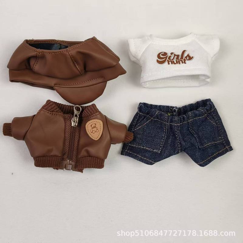 跨境新品17cm拉布布Labubu娃衣配饰毛绒玩偶盲盒小皮衣服套装替装|undefined