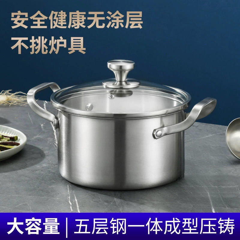Суповая кастрюля из нержавеющей стали 316 с антипригарным внутренним слоем, двойные ручки, утолщённое дно, решётки, газовая и индукционная плита