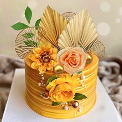 ボヘミアテーマヤシの葉ペーパーファンローズフラワー誕生日パーティーケーキ DIY 装飾小道具