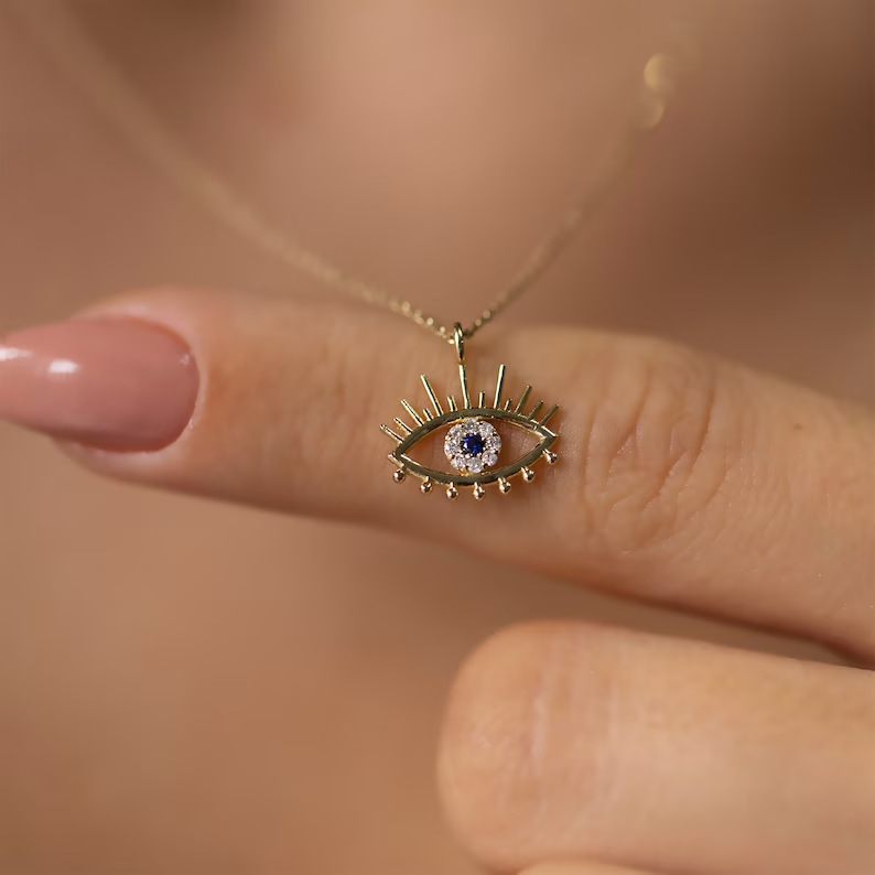 Pendentif en zircon micro incrusté d'œil bleu rouge du diable explosif plaqué avec chaîne de clavicule 14 carats Bijoux populaires_voghion.com
