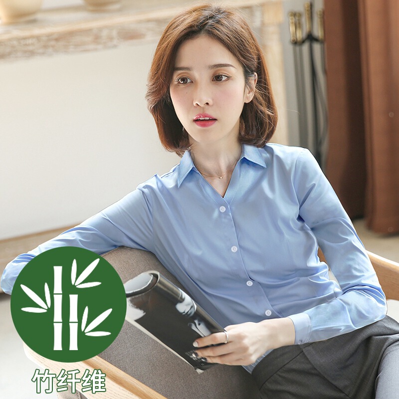 Shufan 竹繊維白シャツ女性の長袖秋と冬のスクエアカラープロフェッショナルフォーマル作業服作業服女性の白シャツ|undefined