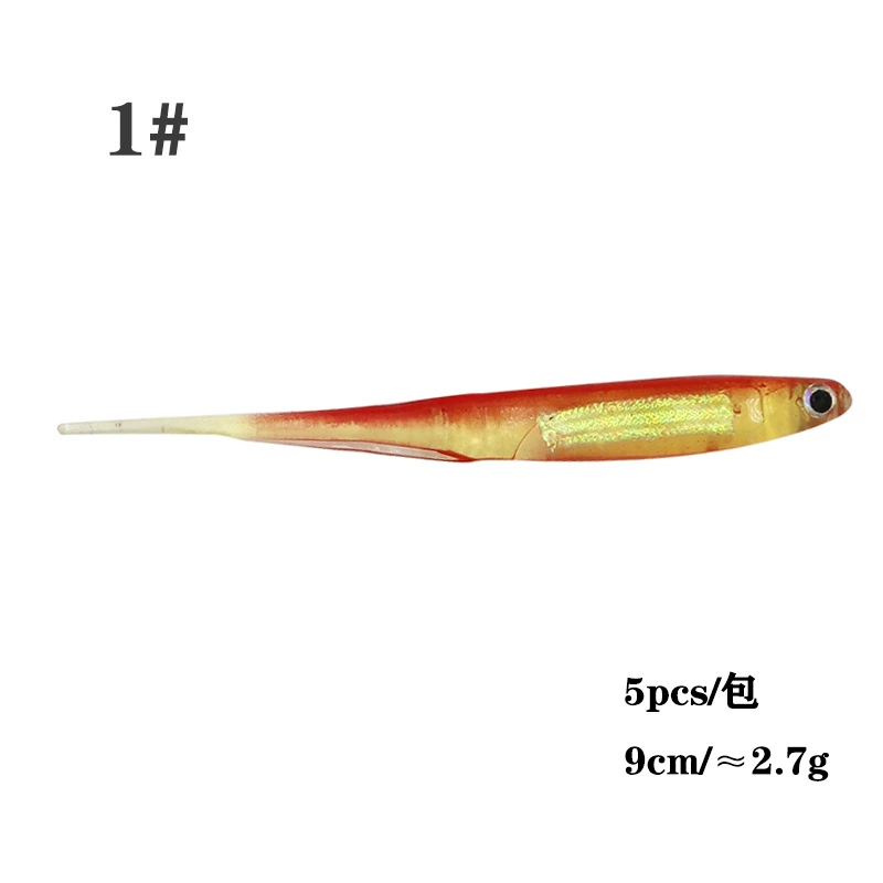 掠鲸人 9cm root fishing lure soft bait five-color pointed tail rainbow fish built-in rainbow tube root fishing blackhead sea bass