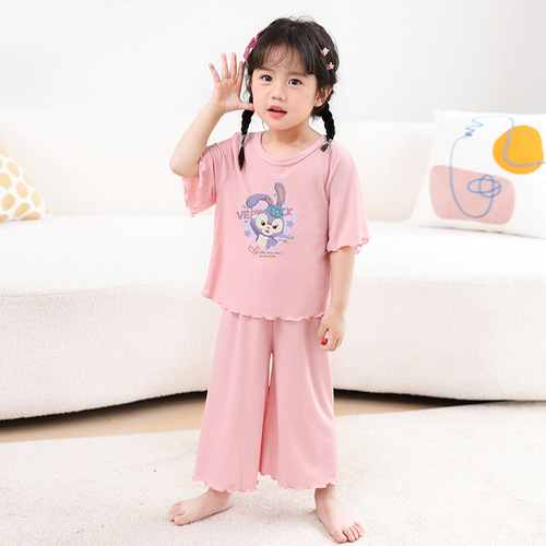 2024 StarDolphin Modal Women's Summer Thin Ice Silk Princess Short Sleeve Children's Home Suit Set