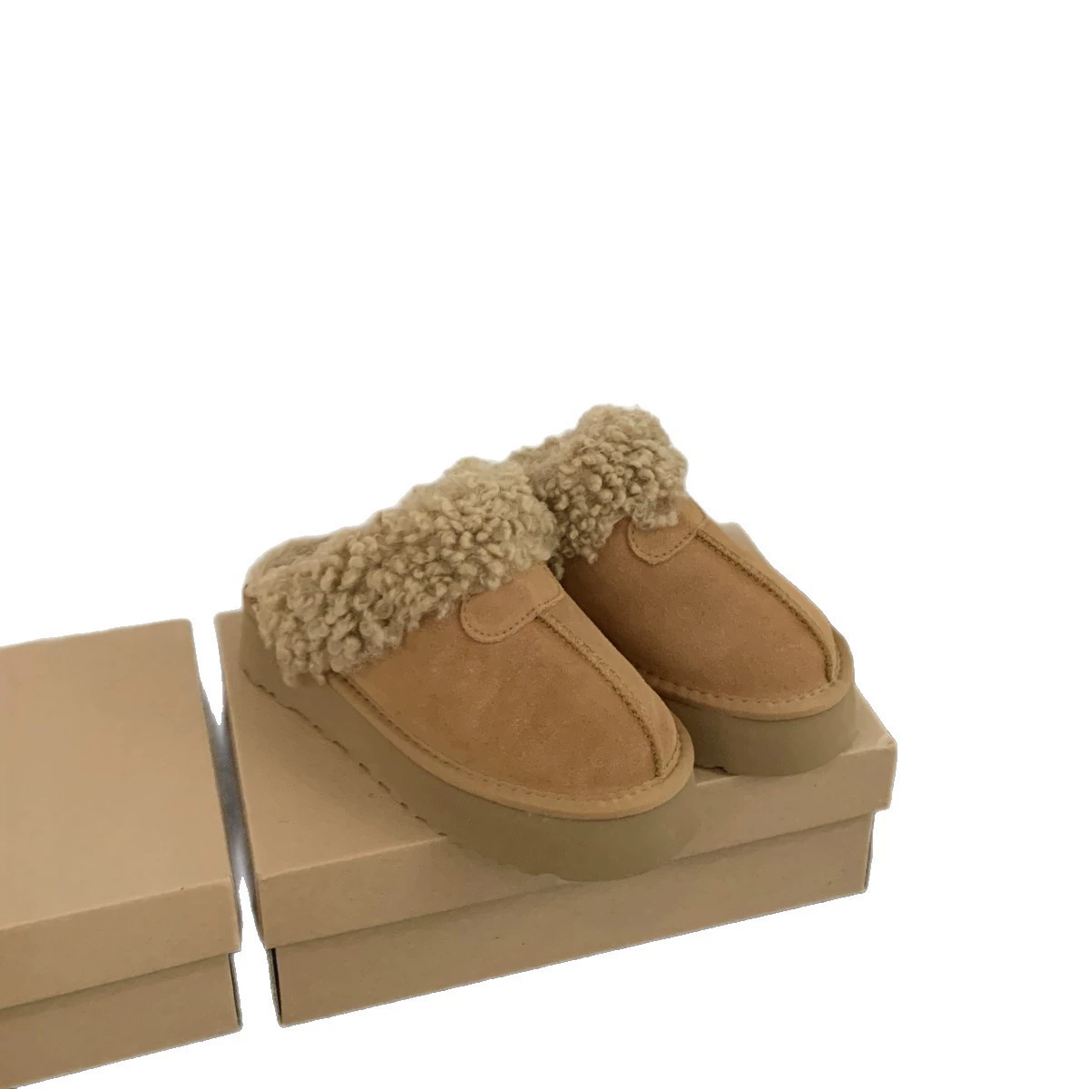 Fleece keep warm winter slippers, genuine leather