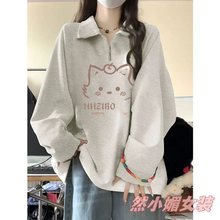 秋冬季设计感美式领拉链卫衣女装宽松百搭显瘦慵懒风无帽外套
