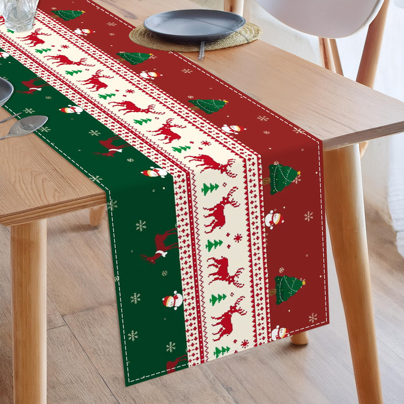 新しいクリスマスリネンプリントテーブルフラッグクロスボーダー北欧ホームリビングルーム断熱テーブルテーブルクロスソース工場|undefined