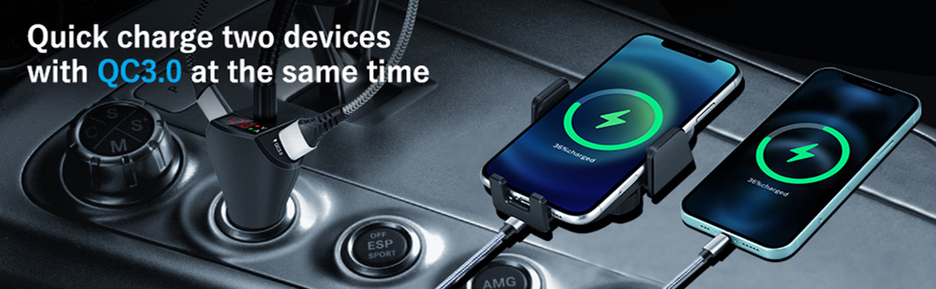 Cross-Border New Car Cigarette Lighter Dual USB 36W Fast Charging Navigation Car Phone Holder Qc3.0 Charger