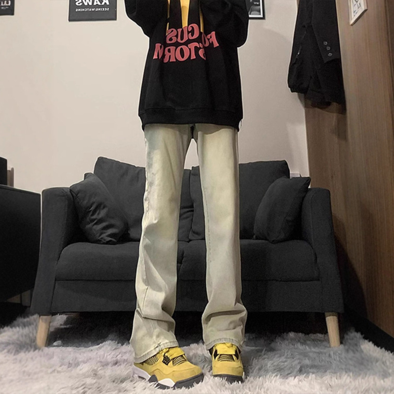 American High Street Yellow Mud Scimitar Jeans Men's Spring & Fall New Style Handsome Vibe Style Straight Micro-Flared Draped Pants