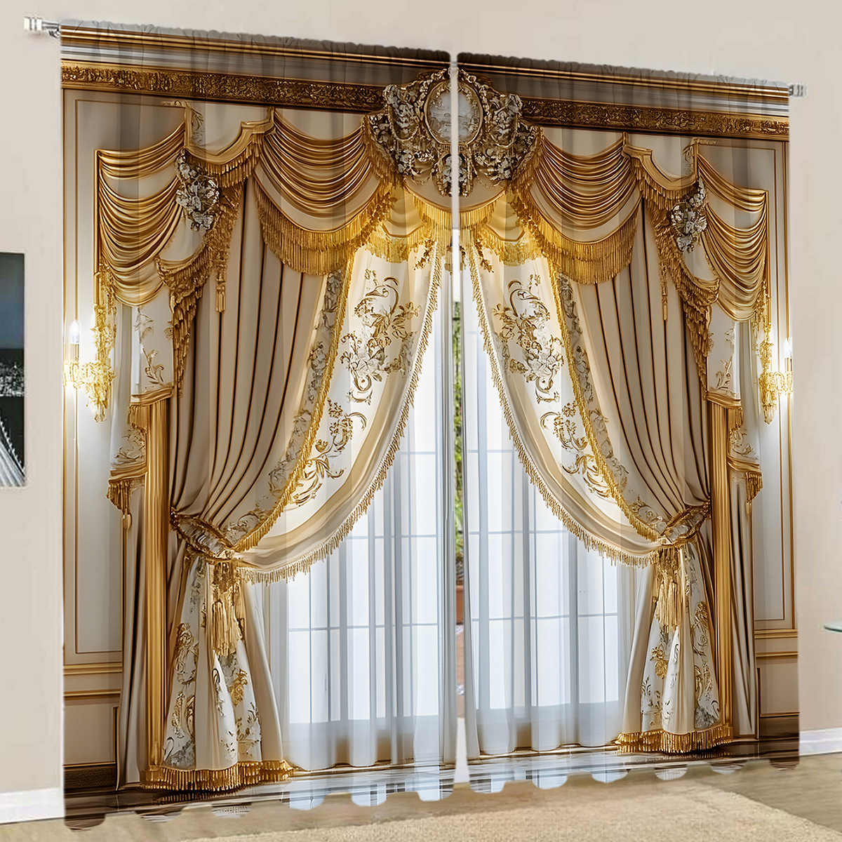 2PCS cortinas europeas cortinas cortinas serie de navidad fábrica de cortinas de impresión digital 3D cortinas transfronterizas de Amazon