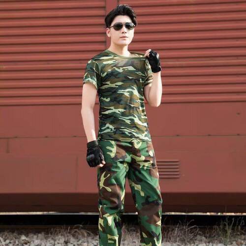 Summer Camouflage Short Sleeve Men's and Women's Military Physical Training Uniform Children's Camouflage T-shirt Loose Military Men's Top T-shirt