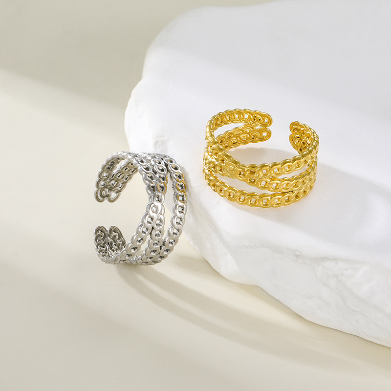 7g Weight PVD Coated Gold Plating Process Open Rings Classification Adjustable Ring Size Holiday, Daily Occasion Titanium Steel Material Leaves, Flower Pattern Unisex Gender Elegant Style Wholesale Jewelry Elegant Leaves Flower Titanium Steel Open Rings 1