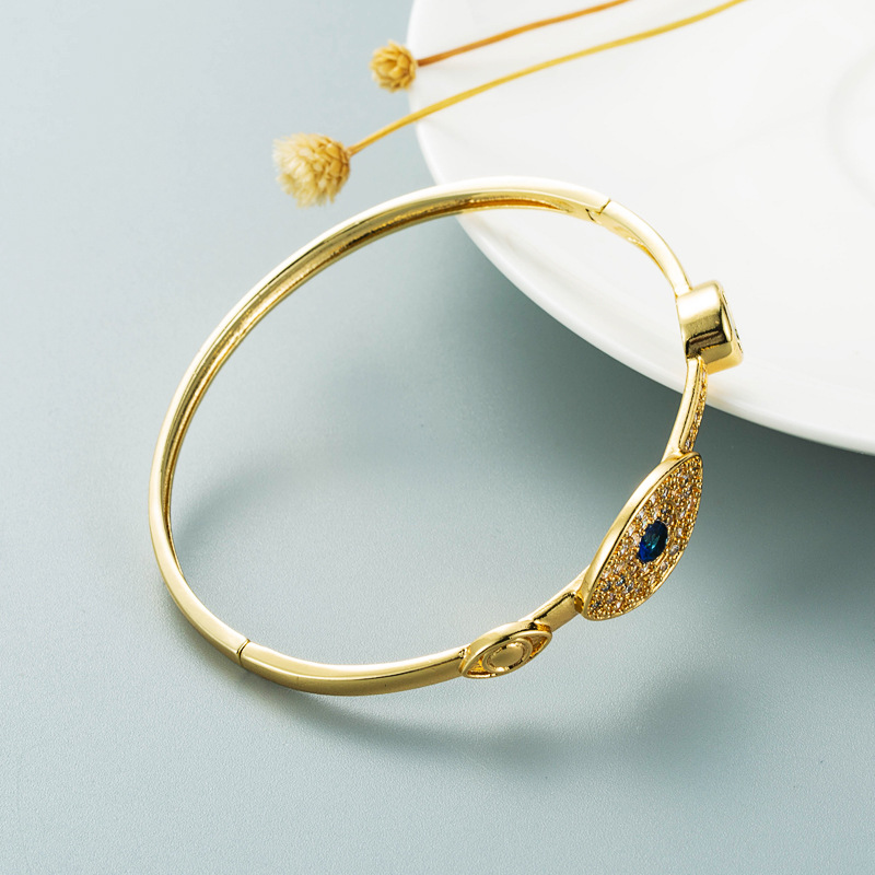 Devilu0027s Eye Series Retro Hip Hop Copper Plated Real Gold Inlaid Zircon Bracelet I