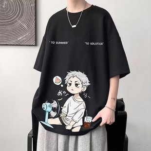 Cotton short-sleeved men's T-shirt men's and women's short-sleeved couple's clothing fashion brand Hong Kong style men's summer round neck loose short-sleeved wholesale