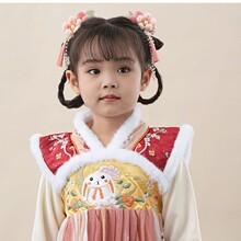 ​冬雪暖萌儿童发夹 桃子绒花珍珠流苏 女宝汉服头饰 古风新年配