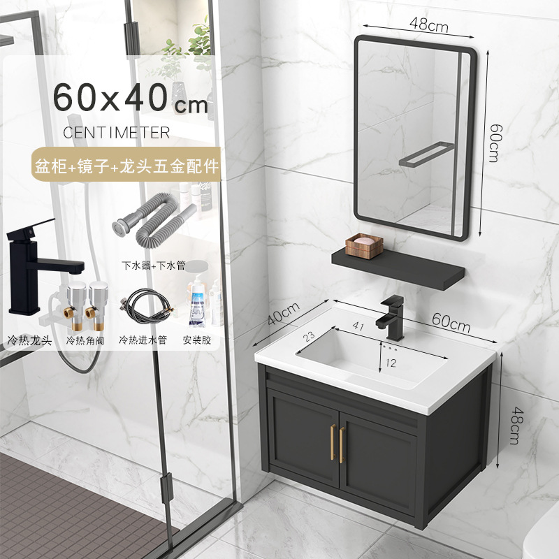 61x40cm gabinete de lavabo + accesorios de grifo + espejo cuadrado