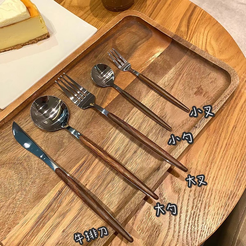 ステンレスナイフフォークスプーンセットポルトガル洋食食器ホテルレストラン木目柄ステーキナイフデザートスプーン|undefined