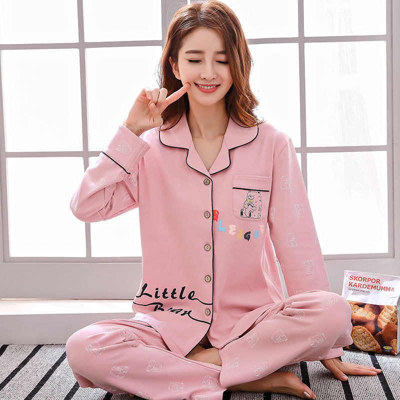 100% pijamas de algodón de las mujeres de primavera y otoño de manga larga de primavera y verano delgada mamá de mediana edad más tamaño homewear traje