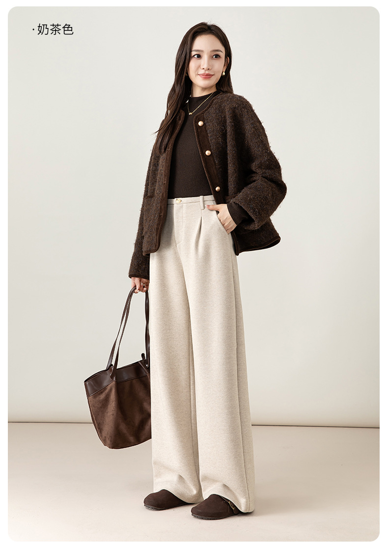 Quần culottes nữ ống rộng cạp cao dáng suông chất len acetate dệt kim — Màu trà sữa chi tiết 29