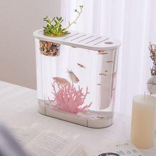 Transparent Imitation Glass Household Plastic Fish Tank Small and Medium-Sized Living Room Balcony Landscaping Goldfish Tank Aquarium for Raising Turtles and Shrimps