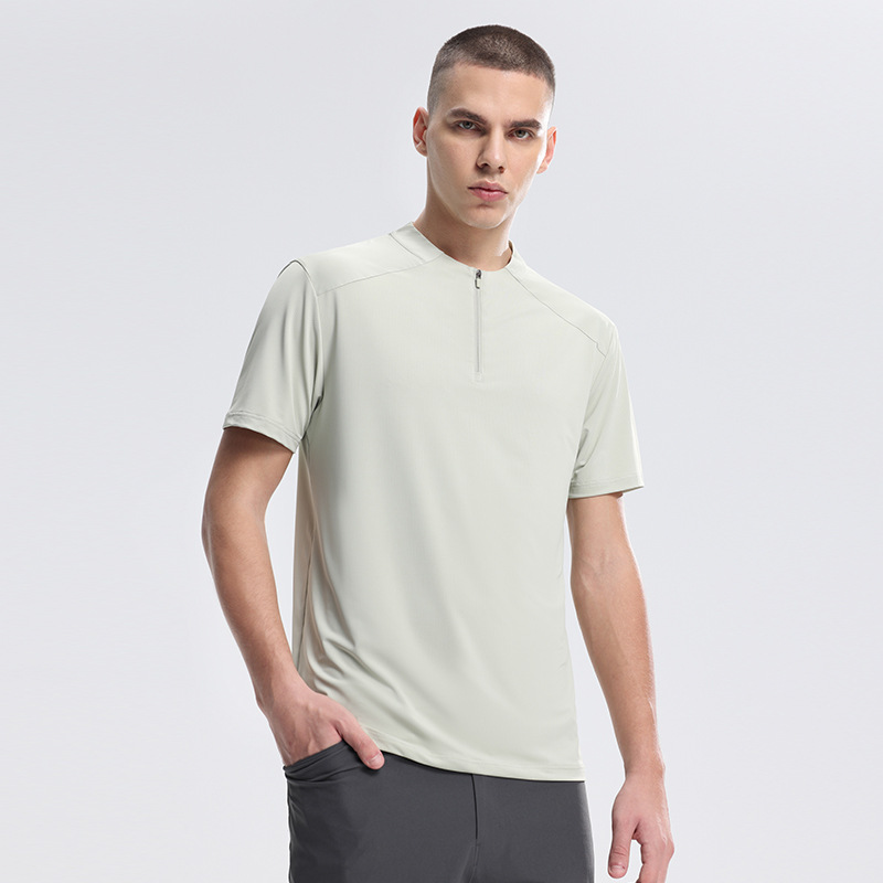 2025 nuevo medio cremallera de manga corta hombre alto elástico profesional ropa de secado rápido correr ropa de ejercicios camiseta deportiva casual hombre