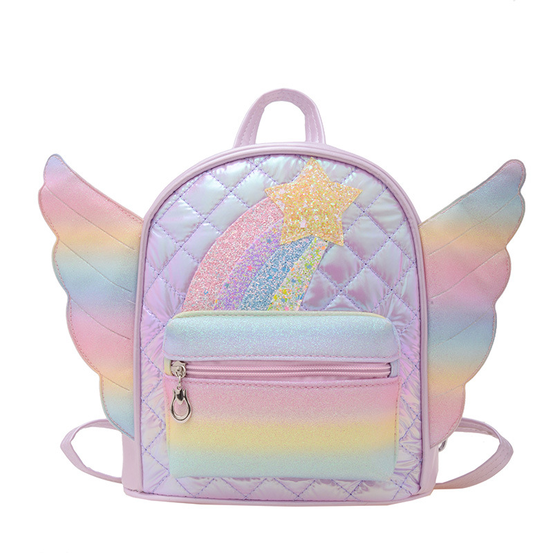 Arco iris pequeña estrella jardín de infantes mochila para bebés lindas alas mochila para niños y niñas mochila para niños