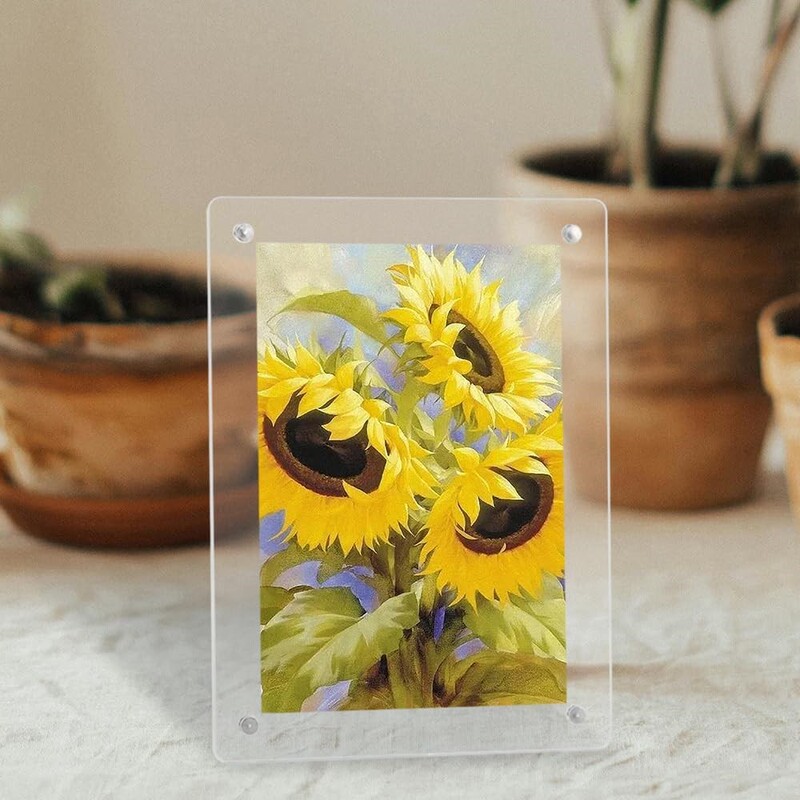 4x6inch Acrylic Photo Frame Transparent Desktop and Magnetic Refrigerator Photo Frame with Removable Magnetic Stand 2-Pack