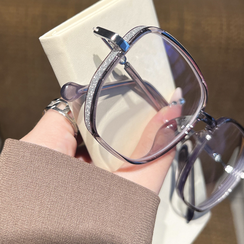 Gafas de miopía con brillo de cielo estrellado de montura grande cuadrada Las mujeres pueden estar equipadas con gafas planas de grado