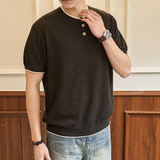 ZH8102-MW男女同款潮牌拼接时尚通勤假两件亨利领针织短袖T恤，男装针织衫/毛衣，星座614