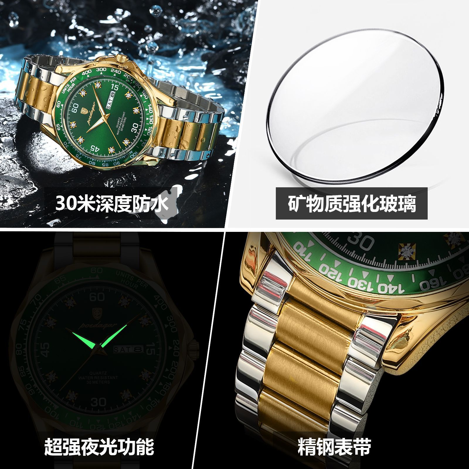 Reloj de lujo para hombre de la marca suiza nuevo reloj de cuarzo con cinturón de acero impermeable en vivo