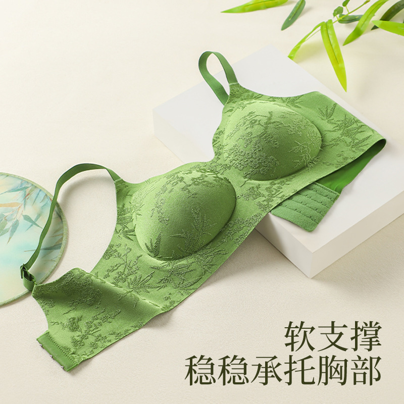 New Chinese-Style Jacquard Bra Without Underwire, Seamless, Skin-Friendly, One-Piece Design for Spring and Summer Women's Underwear New Chinese-Style Jacquard Bra Without Underwire, Seamless, Skin-Friendly, One-Piece Design for Spring and Summer Women's Underwear