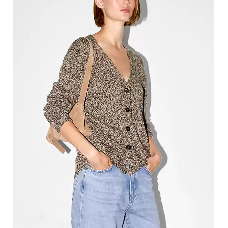 [Md Order] Autumn 2026 New Style Casual Lazy Style Relaxed Two-Tone Yarn V-Neck Long-Sleeve Knit Cardigan