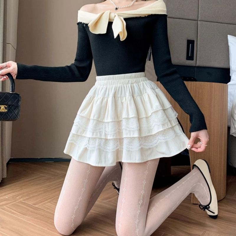 短裙白色蕾丝蛋糕裙半身裙女夏季高腰显瘦小个子a字裙公主蓬蓬裙|undefined
