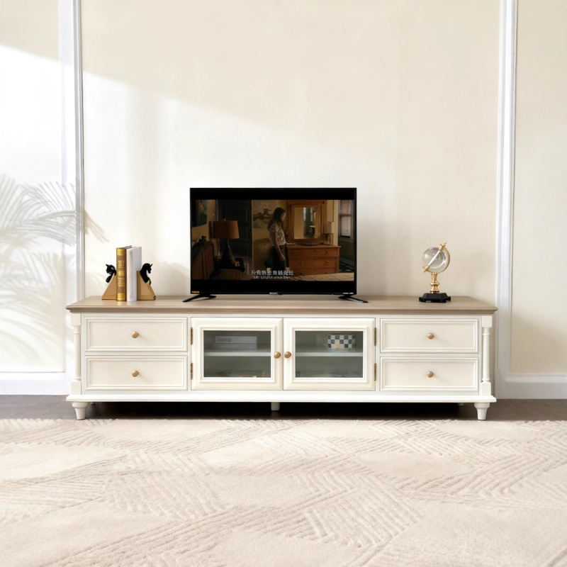 Solid Wood Tv Cabinet Coffee Table Combination Cream Style Living Room Home Light Luxury High-End Small Apartment Storage Floor Cabinet