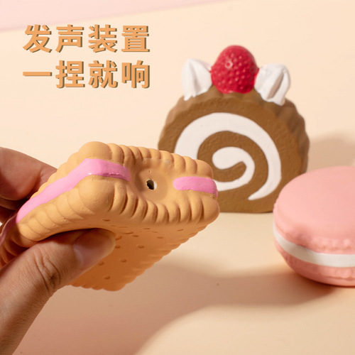 Cross-border new latex toy biscuit macaron puppy toy bite-resistant teething latex sound pet toy