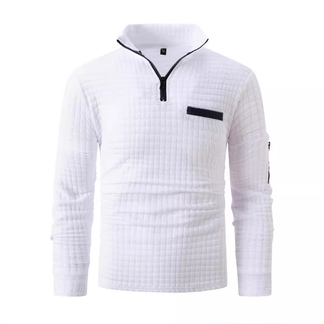 Venta rápida transfronteriza de primavera y otoño Amazon Camisa de Polo a cuadros de tablero de hombres Brazo cremallera Polo deportivo