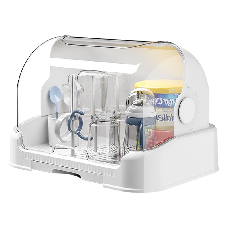Caja de almacenamiento de biberones estante de drenaje a prueba de polvo suplemento de alimentos herramienta gabinete de almacenamiento de vajilla para bebés caja de almacenamiento con tapa