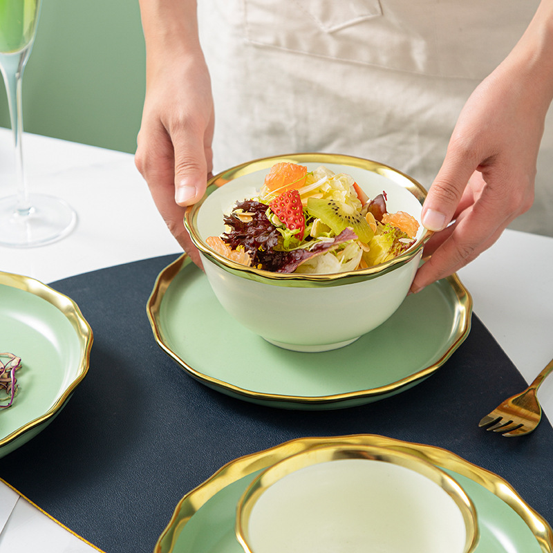 Vajilla de estilo japonés de cerámica de estilo nórdico tazón plato traje Internet celebridad hogar luz lujo arroz tazón hogar plato plano