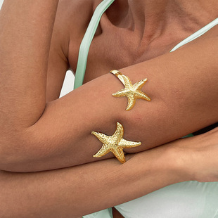European and American Cross-Border Personalized Jewelry Beach Metallic Starfish Open Arm Bracelet Personalized Simple Adjustable Armband Set