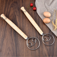 新款上市可掛式橡木柄線圈麵粉攪拌器 調色拉烘焙丹麥麵團和面棒