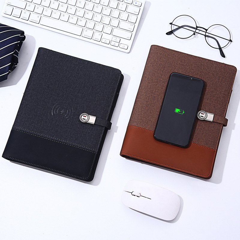 A5モバイル電源バインダーノート充電宝多機能ジッパーファイルバッグビジネスメモ帳カスタマイズ|undefined