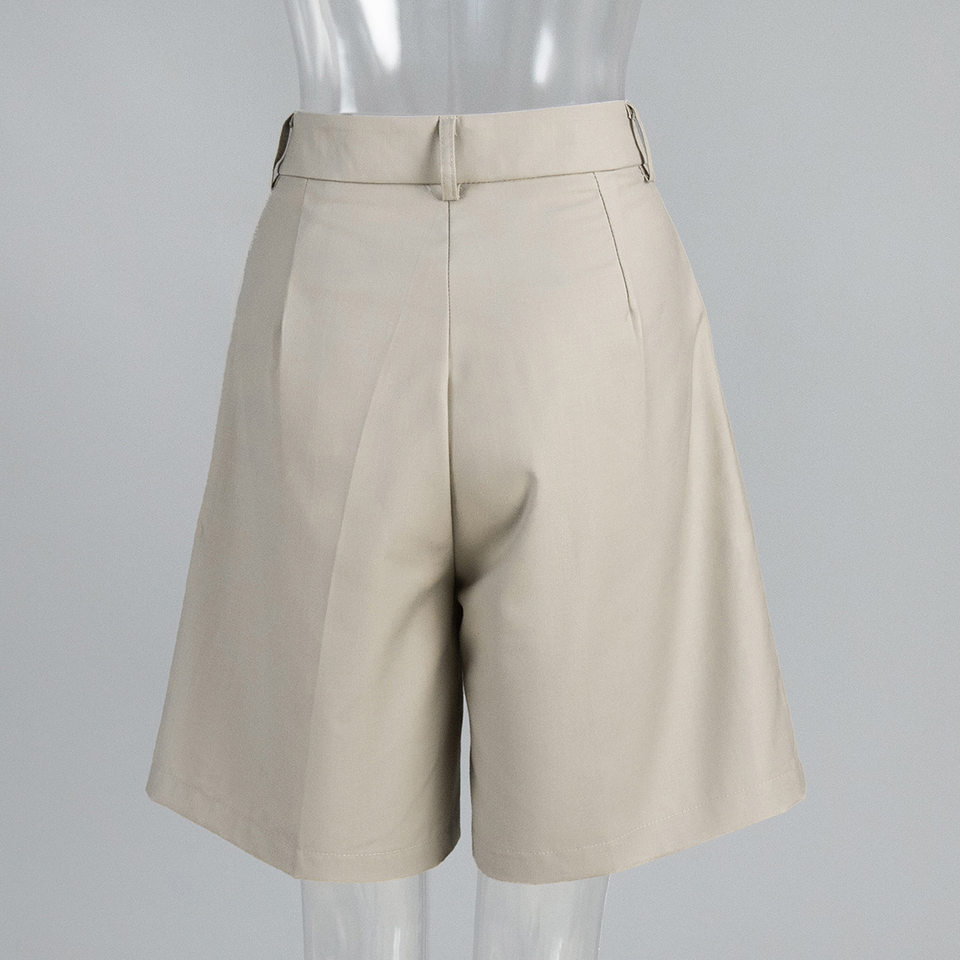 Quần short ống đứng kiểu quần vest lưng cạp chun, dáng năm phần rộng rãi tôn dáng — Màu mơ, Màu trắng chi tiết 6