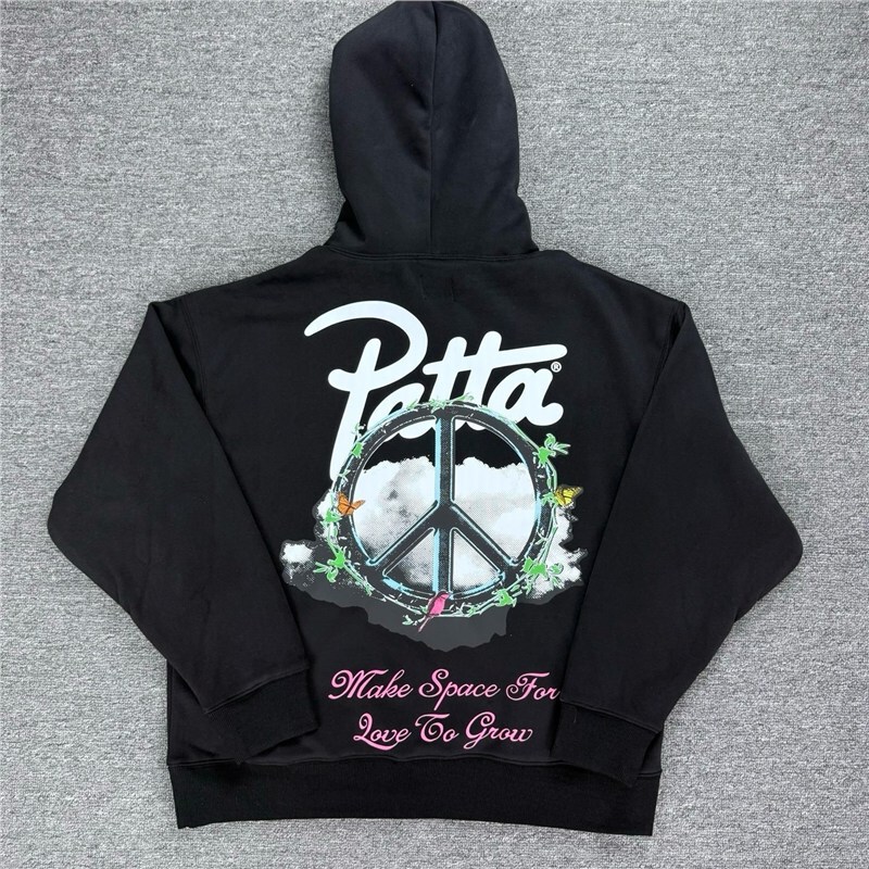 Fashionable Brand Patta Peace Printed Logo Men's and Women's Loose Autumn and Winter Velvet Casual Hooded Pullover Sweatshirt Jacket