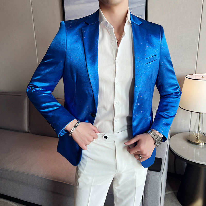 Internet Trendy Men's Wear Autumn New Korean Men's Slim-fit Inkjet Suit Jacket Bar Stylist Suit Men's