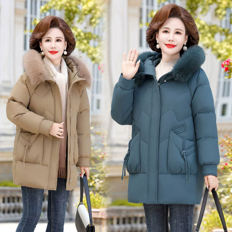 Пуховик для мам среднего возраста, женское Новое повседневное длинное зимнее пальто с воротником из натурального Лисьего меха 2023 года в западном стиле