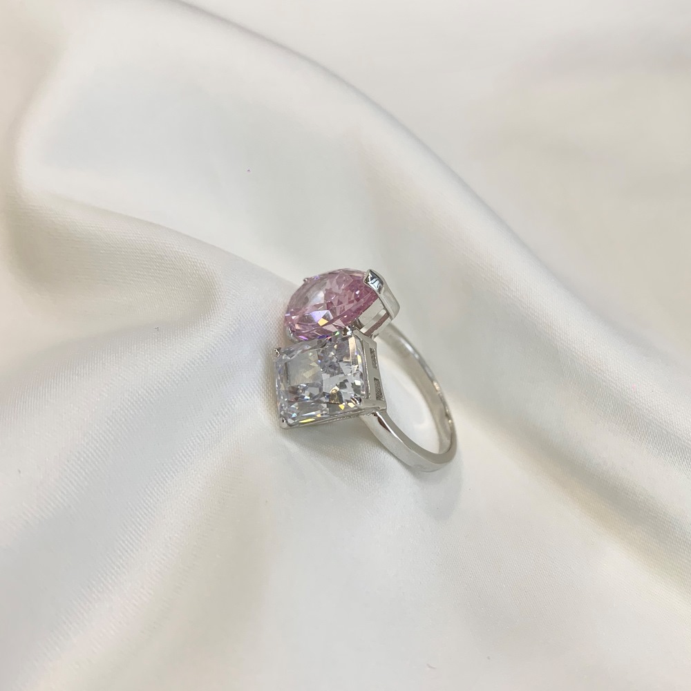 Fashion Geometric Sterling Silver Inlay Zircon Rings 1 Piece