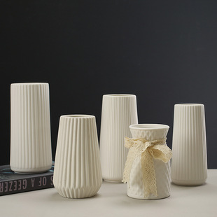 Scandinavian Accessible Luxury Ceramic White Vase Ins Style Creative Flower Arrangement Flower Arrangement Simple High-End Wholesale European Style